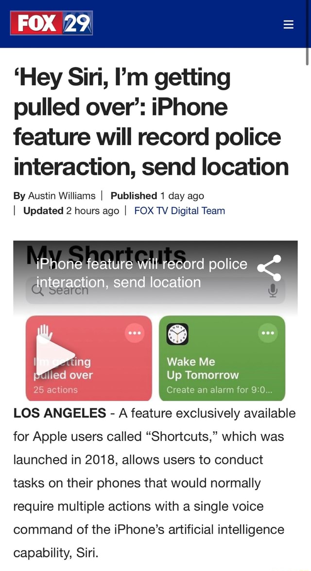 'Hey Siri, I'm getting pulled over': iPhone feature will record police