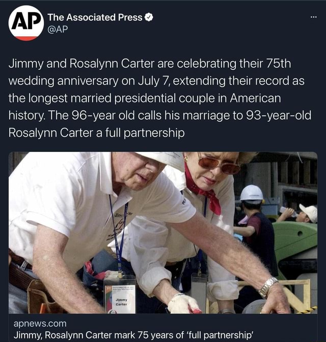 The Associated Press AP Jimmy and Rosalynn Carter are celebrating