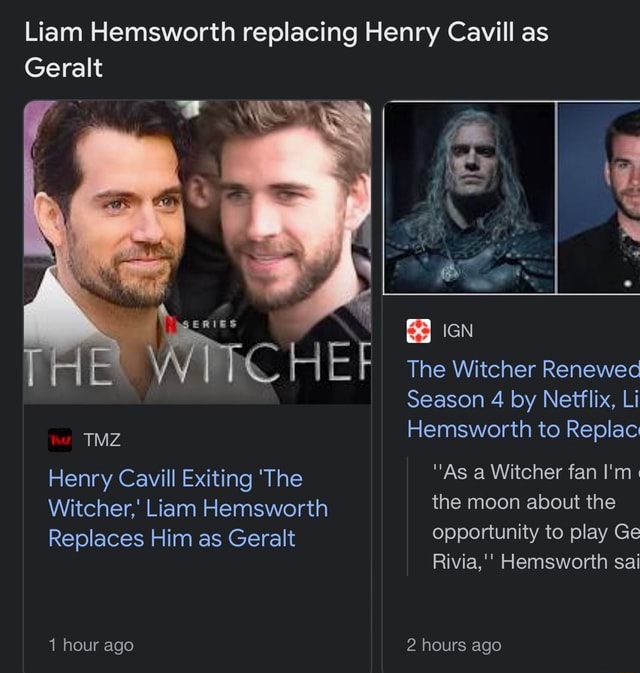 Liam Hemsworth Replacing Henry Cavill As Geralt RN The Witcher Renewed ...