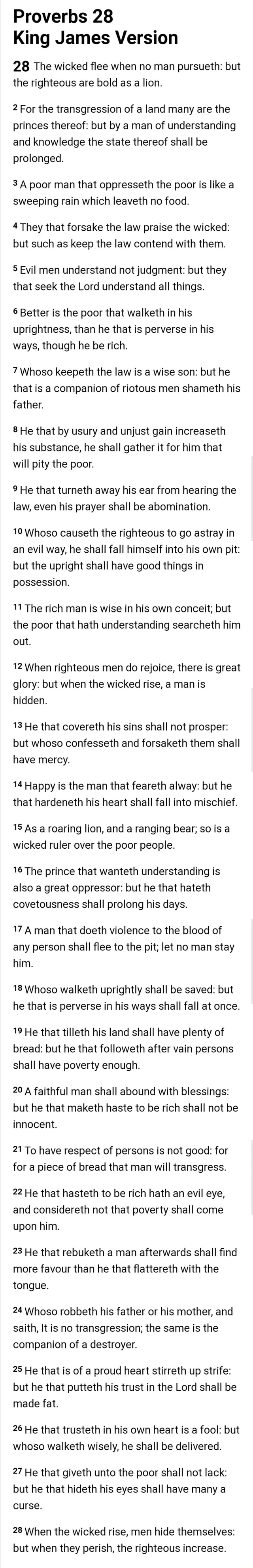 Proverbs 28 King James Version 28 The wicked flee when no man pursueth ...