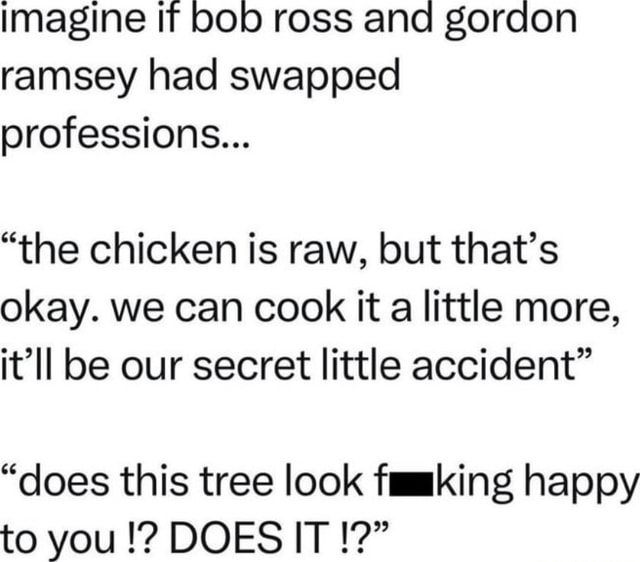 Imagine if bob ross and gordon ramsey had swapped professions... 