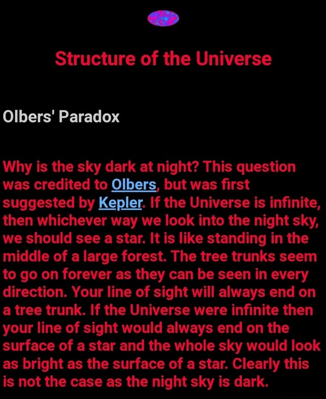 Structure Of The Universe Olbers Paradox Why Is The Sky Dark At Night