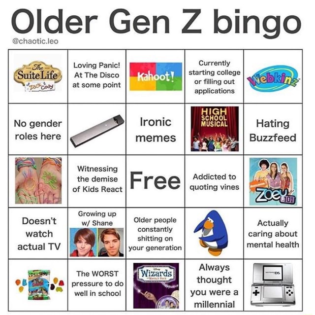 Older Gen Z bingo @chaotic leo Loving Panic! At The Disco at some point ...