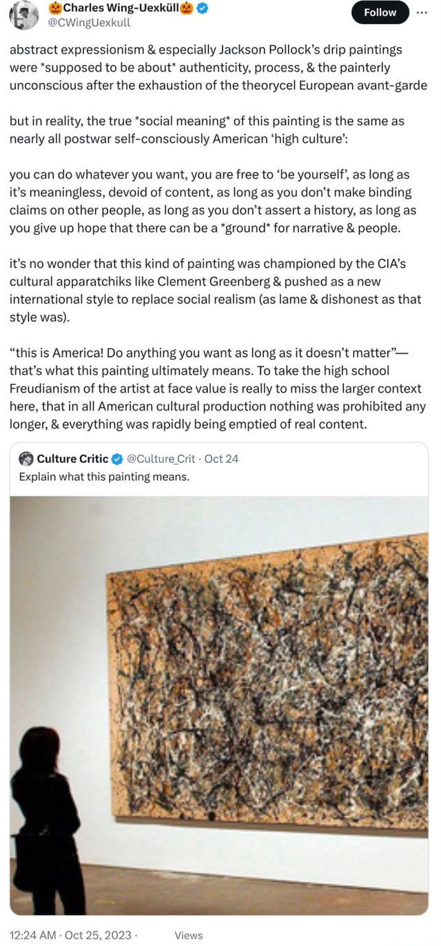 Follow abstract expressionism & especially Jackson Pollock's drip