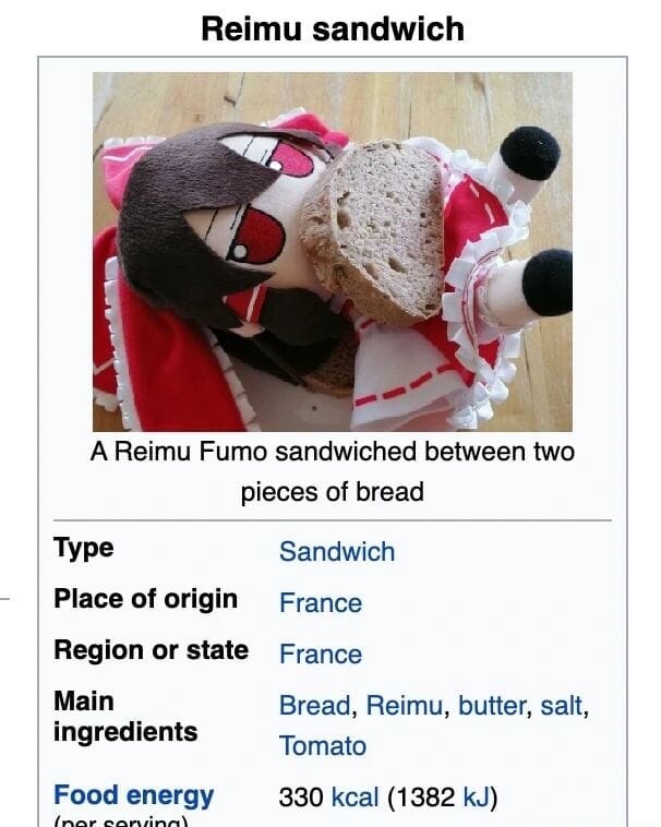 Reimu sandwich A Reimu Fumo sandwiched between two pieces of bread Type