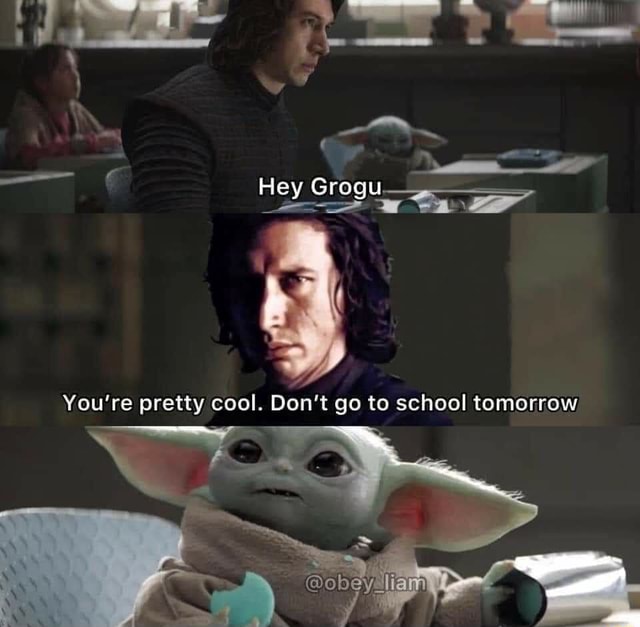 Hey Grogu You're pretty cool. Don't go to school tomorrow - iFunny