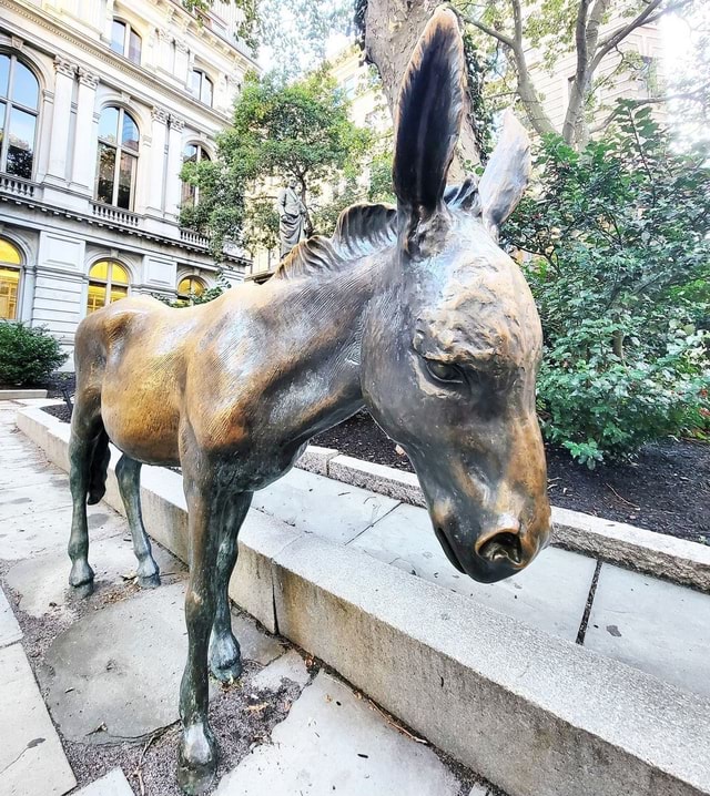 A statue of a donkey was installed outside Boston's Old City Hall in