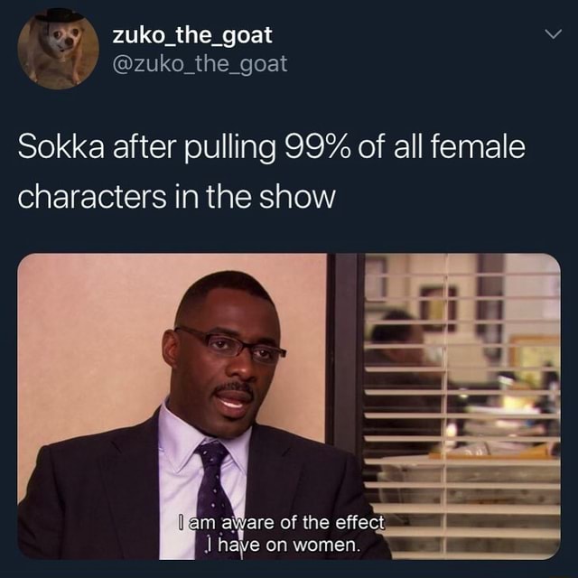 Sokka after pulling 99% of all female characters in the show of the ...