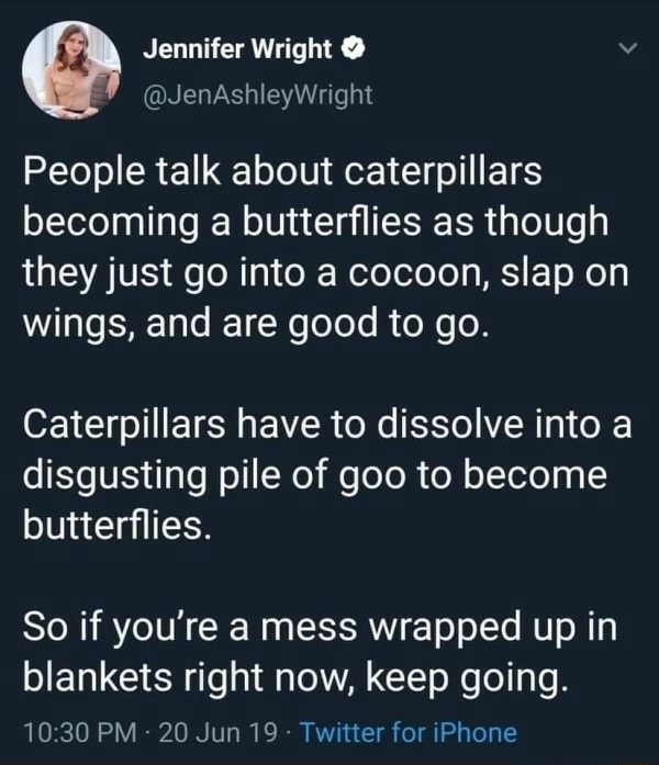 People talk about caterpillars becoming a butterﬂies as though they ...