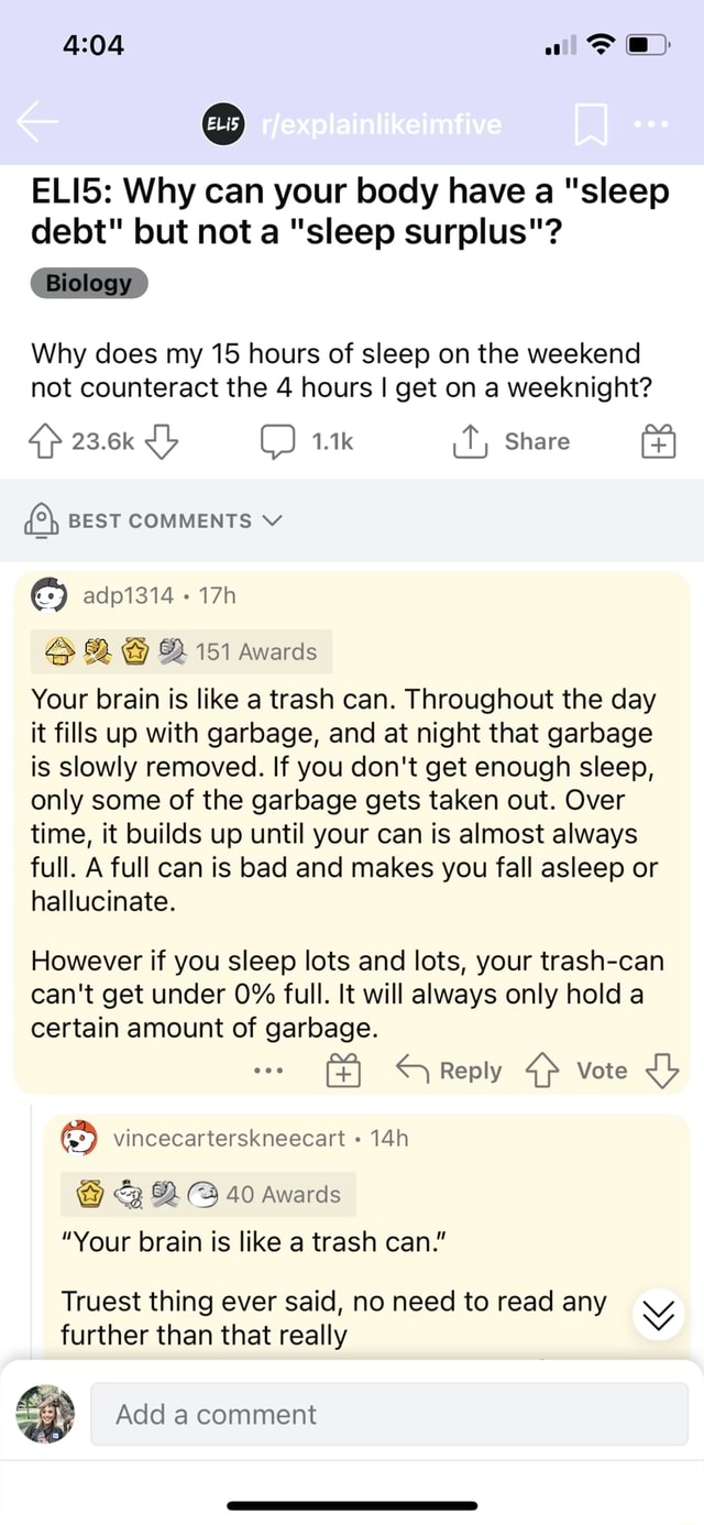 ELI5 Why can your body have a "sleep debt" but not a "sleep surplus