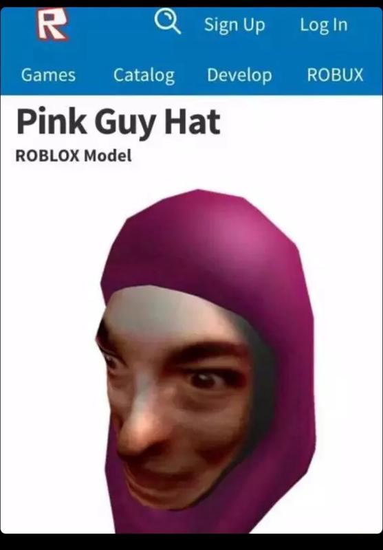R Q Sign Up Logln Games Catalog Develop Robux Pink Guy Hat Roblox Model - roblox help pink guy