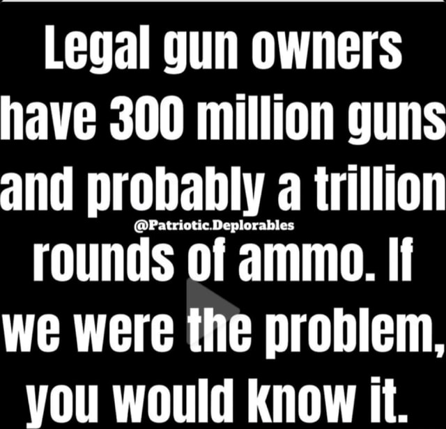 Legal Gun Owners Have 300 Million Guns And Probably A Trillion Rounds Of Ammo If We Were The 