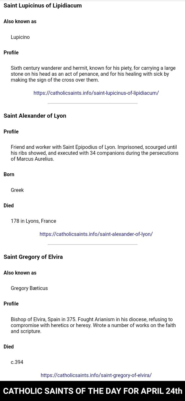 Saint Lupicinus of Li Also known as Lupicino Profile Sixth century