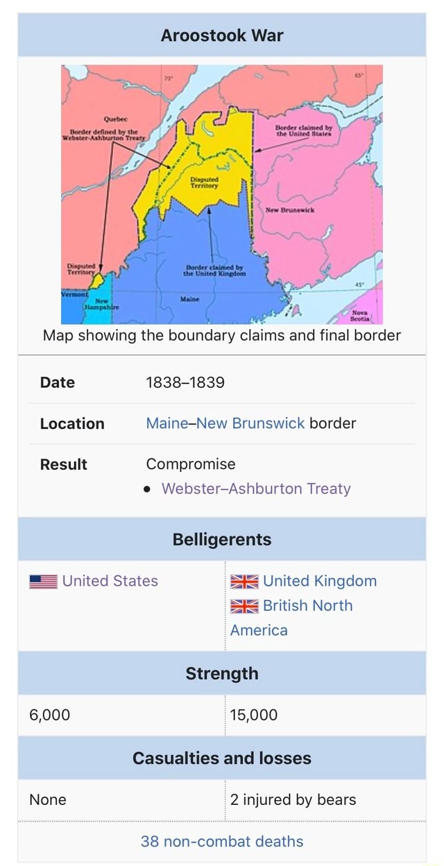 Aroostook War Map showing the boundary claims and final border Date