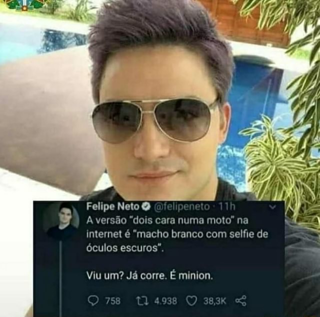 Felipe Neto A Versão Dois Cara Numa Moto Na Internet é Macho Branco Com Selfie De óculos