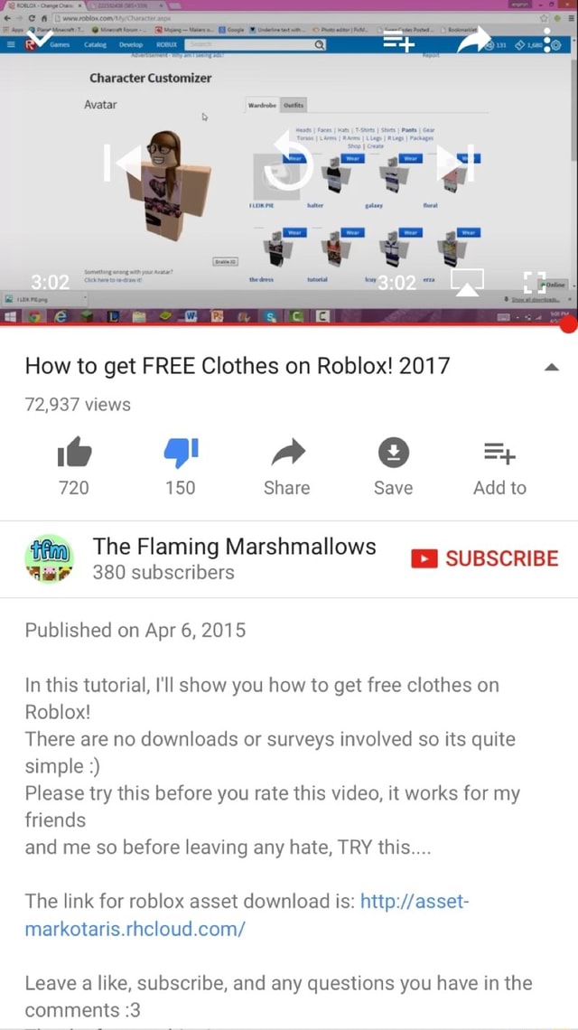 How To Get Free Clothes On Roblox 2017 A 72 937 Views The Flaming Marshmallows Hii 380 Subscribers Subscribe Published On Apr 6 2015 In This Tutorial I Ll Show You How To - roblox how to get free clothes