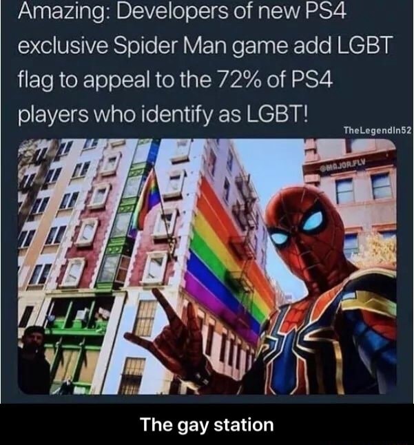 Artway on X: Ps4 Marvel :Spider-man is LGBT friendly!  🏳️‍🌈❤️😍❤️😍❤️😍🏳️‍🌈 #Spiderman #LGBT #TransIsBeautiful #love  #PlayStation #awesome #Sony #freedom #nowar #gender #happy   / X