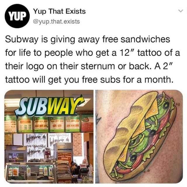 Love The New Subway Series Prove It With a Tattoo and You Could Get Subway  for Life
