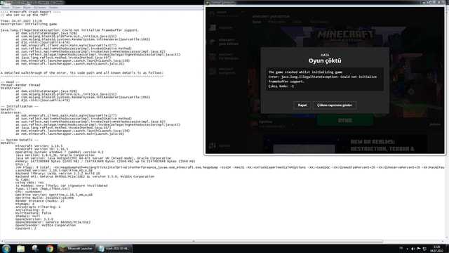 Dosya Bicim Minecraft Crash Report Who Set Us Up The Tnt Time 04 07 22 Description Initializing Game Java Lang 11legalstateexception Dem Could Not Initialize Framebuffer Support Dem At At Com Com Mojang Blazesd