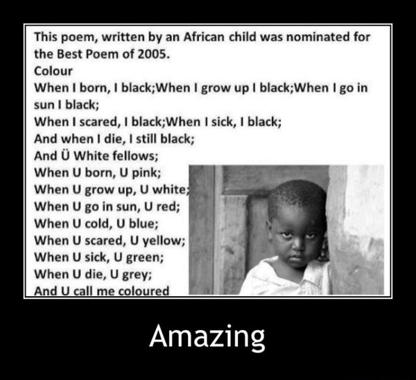 This poem, written by an African child was nominated for the Best Poem ...
