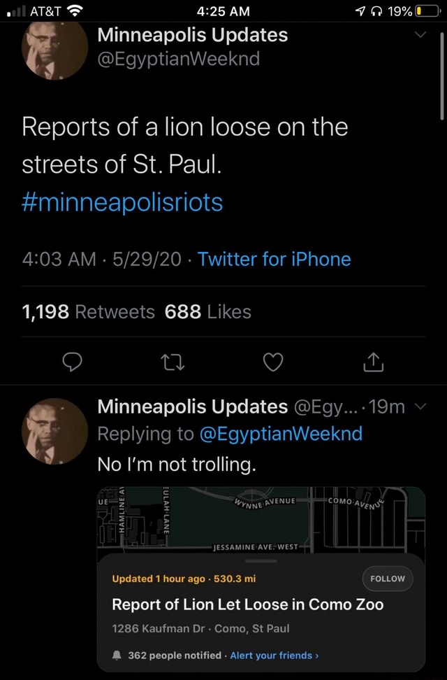 D Minneapolis Updates 4 Reports of a lion loose on the streets of St