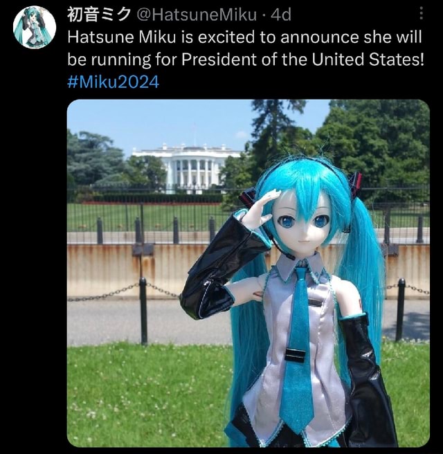 HatsuneMiku Miku2024 Hatsune Miku is excited to announce she will be running for President of