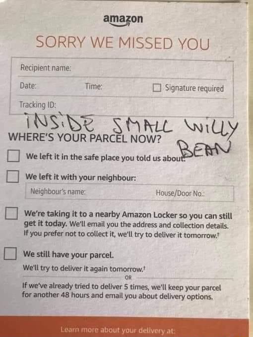Amazon SORRY WE MISSED YOU Recipient name: Date: Time: Signature