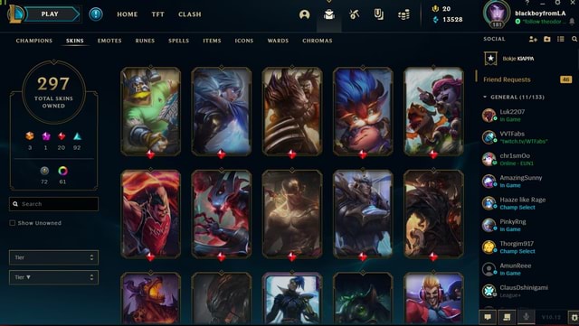 LOL ACCOUNT FOR SALE! - CHAMPIONS SKINS TOTAL SKINS OWNED EMOTES Sava 3 ...