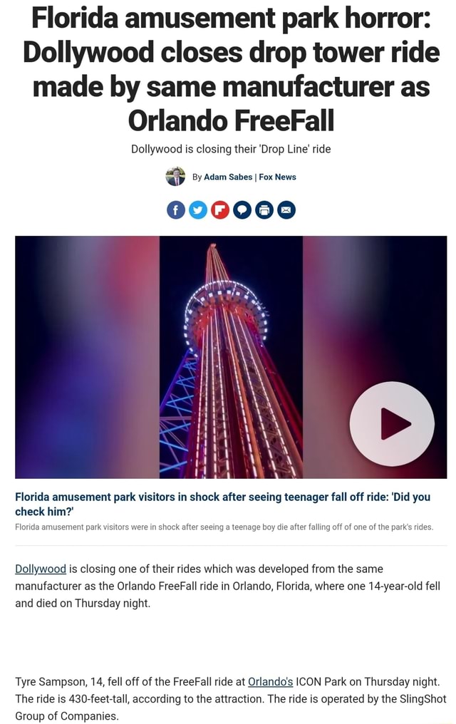 Florida amusement park horror Dollywood closes drop tower ride made by
