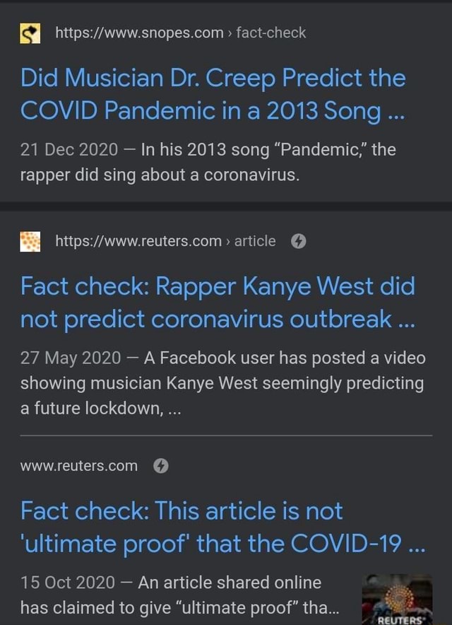 Hmmm - fact-check Did Musician Dr. Creep Predict the COVID Pandemic in