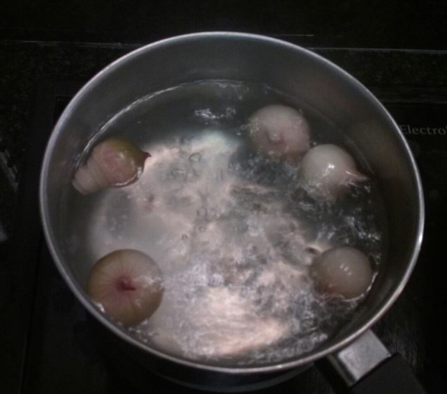 Next, vengefully plop it into boiling water and add vinegar and salt so