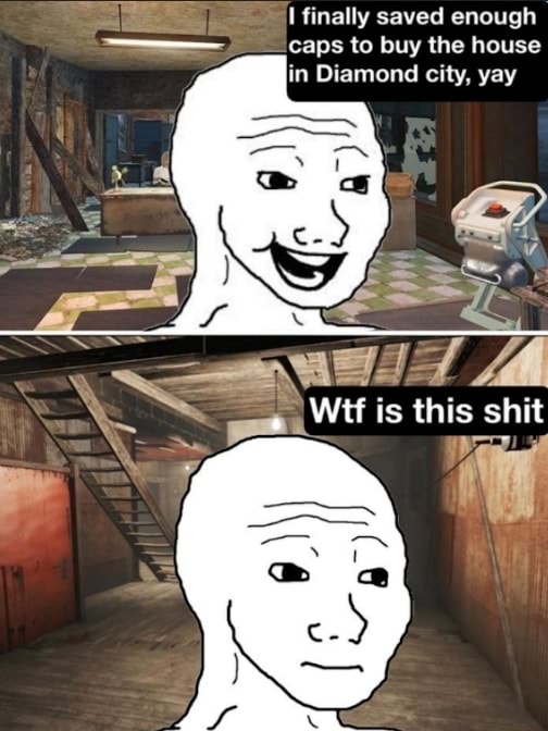 Finally saved enough caps to buy the house in Diamond city, yay tf is