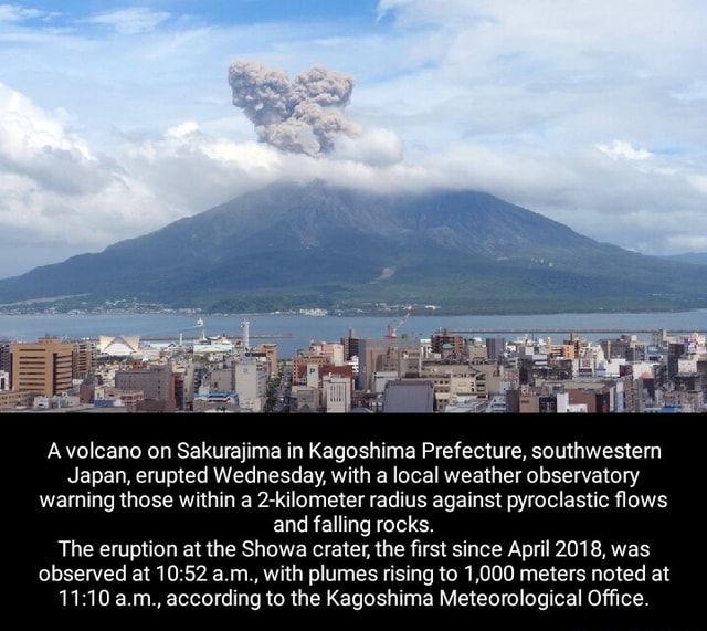 Volcano on Sakurajima in Kagoshima Prefecture, southwestern Japan