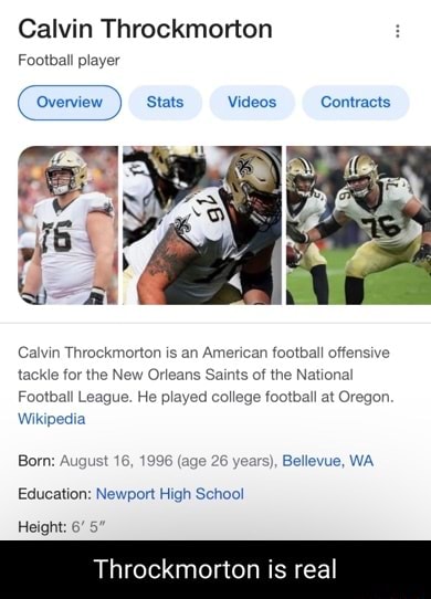 Calvin Throckmorton Football Player Overview Stats Videos Contracts ...