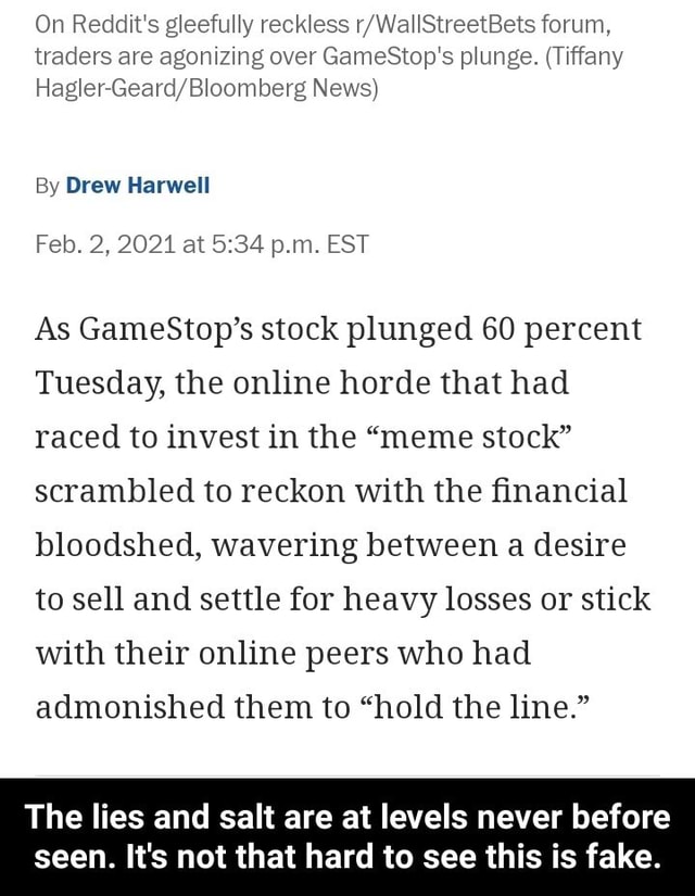 On Reddit S Gleefully Reckless Forum Traders Are Agonizing Over Gamestop S Plunge Tiffany News By Drew Harwell Feb 2 21 At P M Est As Gamestop S Stock Plunged 60 Percent Tuesday The Online Horde