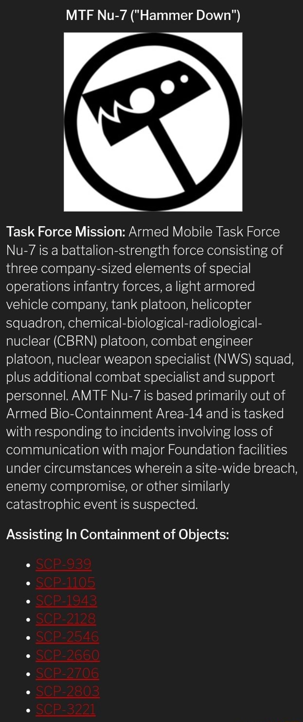 Task Force Mission Armed Mobile Task Force Nu 7 Is A Battalion Strength Force Consisting Of Three Company Sized Elements Of Special Operations Infantry Forces A Light Armored Vehicle Company Tank Platoon Helicopter Squadron Chemical Biological