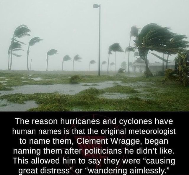 The reason hurricanes and cyclones have human names is that the ...