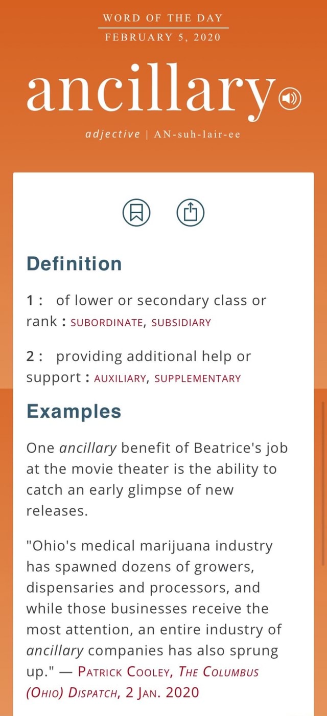 WORD OF THE DAY ancillarye adjective I ANsuhlairee 1 of lower or