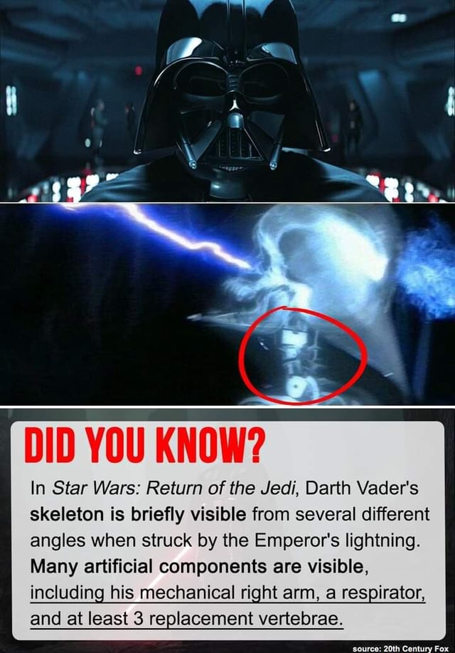 DID YOU KNOW? In Star Wars Return of the Jedi, Darth Vader's skeleton