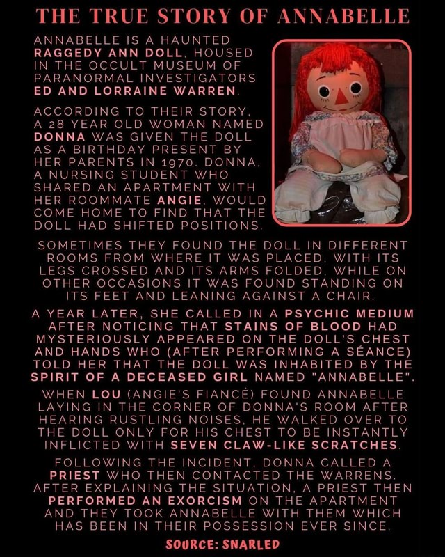 The True Story Of Annabelle Annabelle Is A Haunted Raggedy Ann Doll Housed In The Occult Museum 