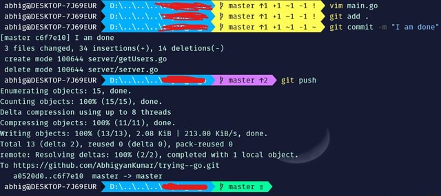Master 71 +1 ~1 vim main.go abhigaDESKTOP-7J69EUR b master +1 ~1 -1 ...
