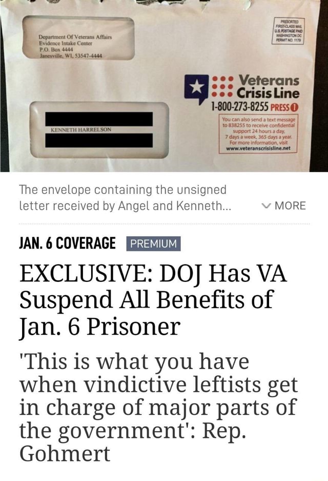 P.O. Box 4444 Veterans Line 18002738255 pressO HARRELSON 24 hours a day, The envelope