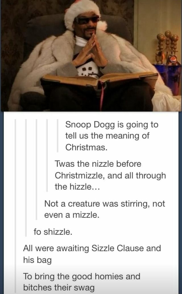 Snoop Dogg is going to tell us the meaning of Christmas. Twas the