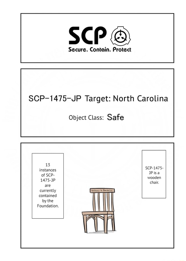 Scp Secure Contain Protect Scp 1475 Jp Target North Carolina Object Class Safe 13 Instances Of Sci 1475 Jp Are Currently Contained By The Foundation Scp 1475 Pisa Wooden Chair Ifunny