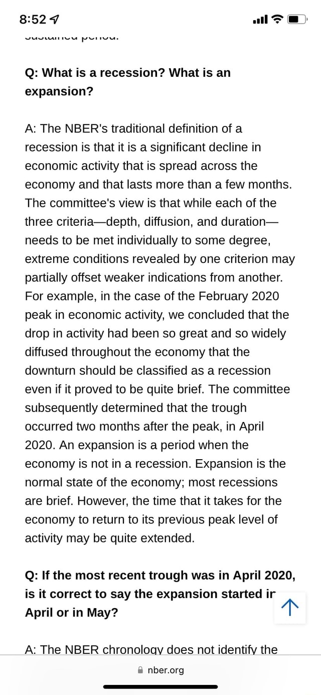 All Q What is a recession? What is an expansion? A The NBER's