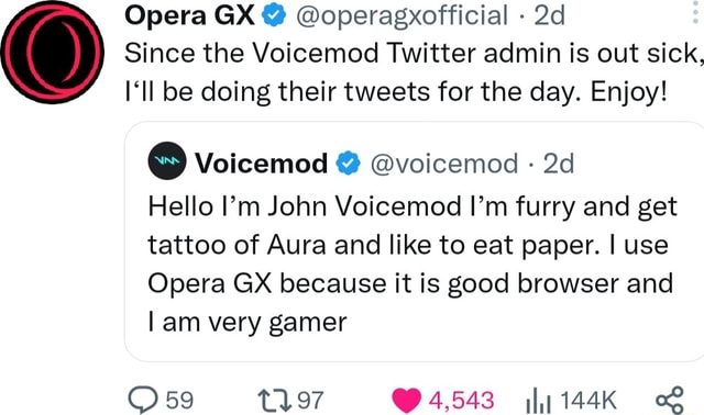 Opera Gx Operagxofficial Since The Voicemod Twitter Admin Is Out