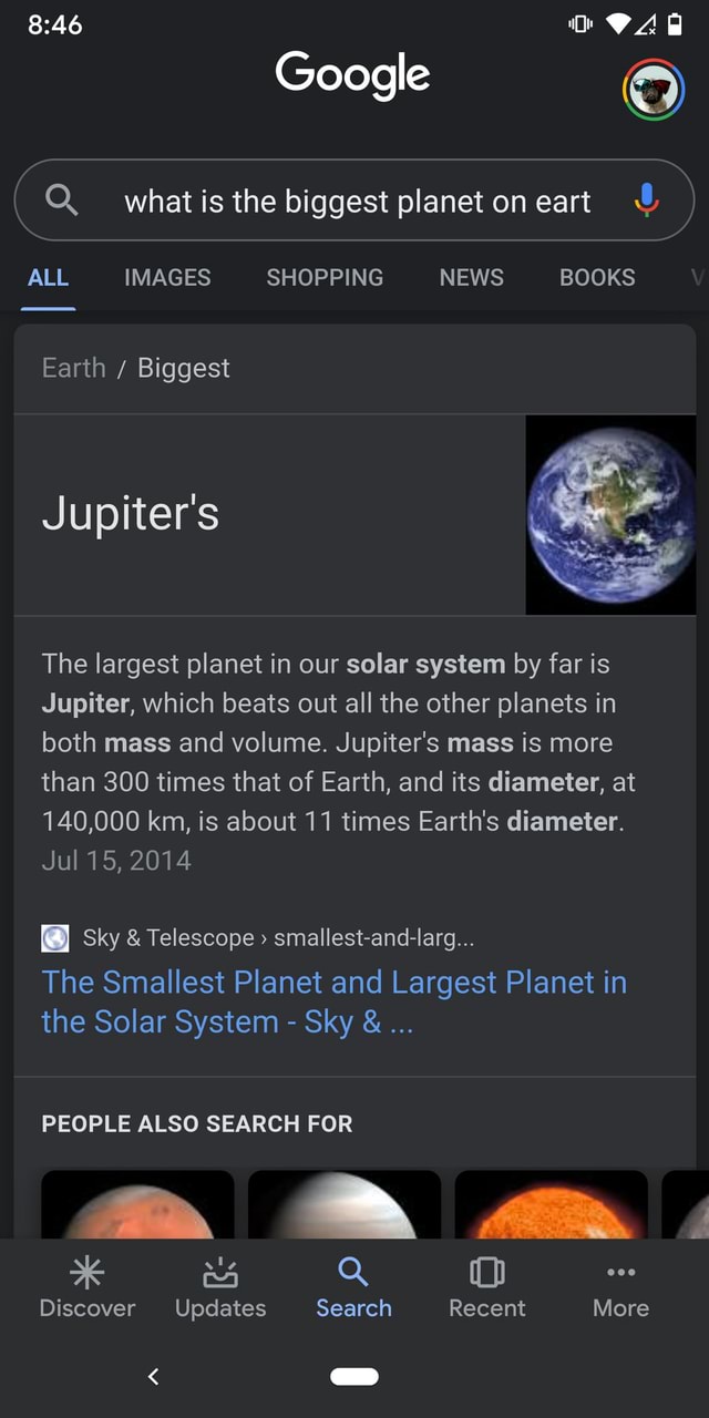 Google OQ. whatis the biggest planet 4 The largest planet in our solar ...
