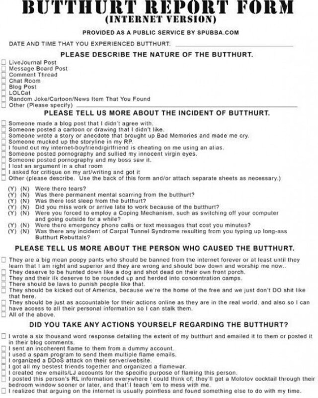 BUTTHURT REPORT FORM INTERNET VERSION PROVIDED AS A PUBLIC SERVICE BY 