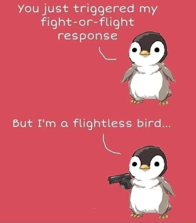 You just triggered my fight-or-flight response I'm flightless bird ...