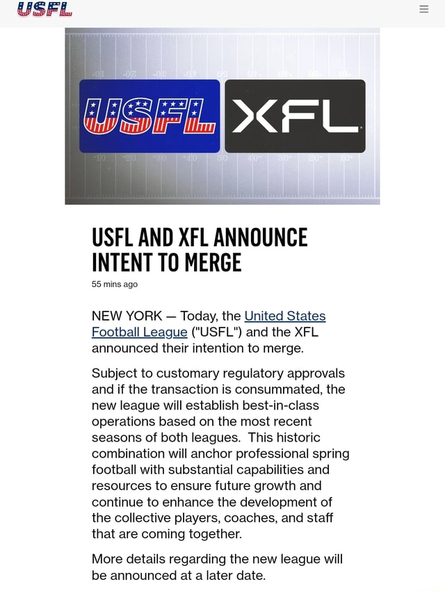 USFL, XFL announce intention to merge leagues